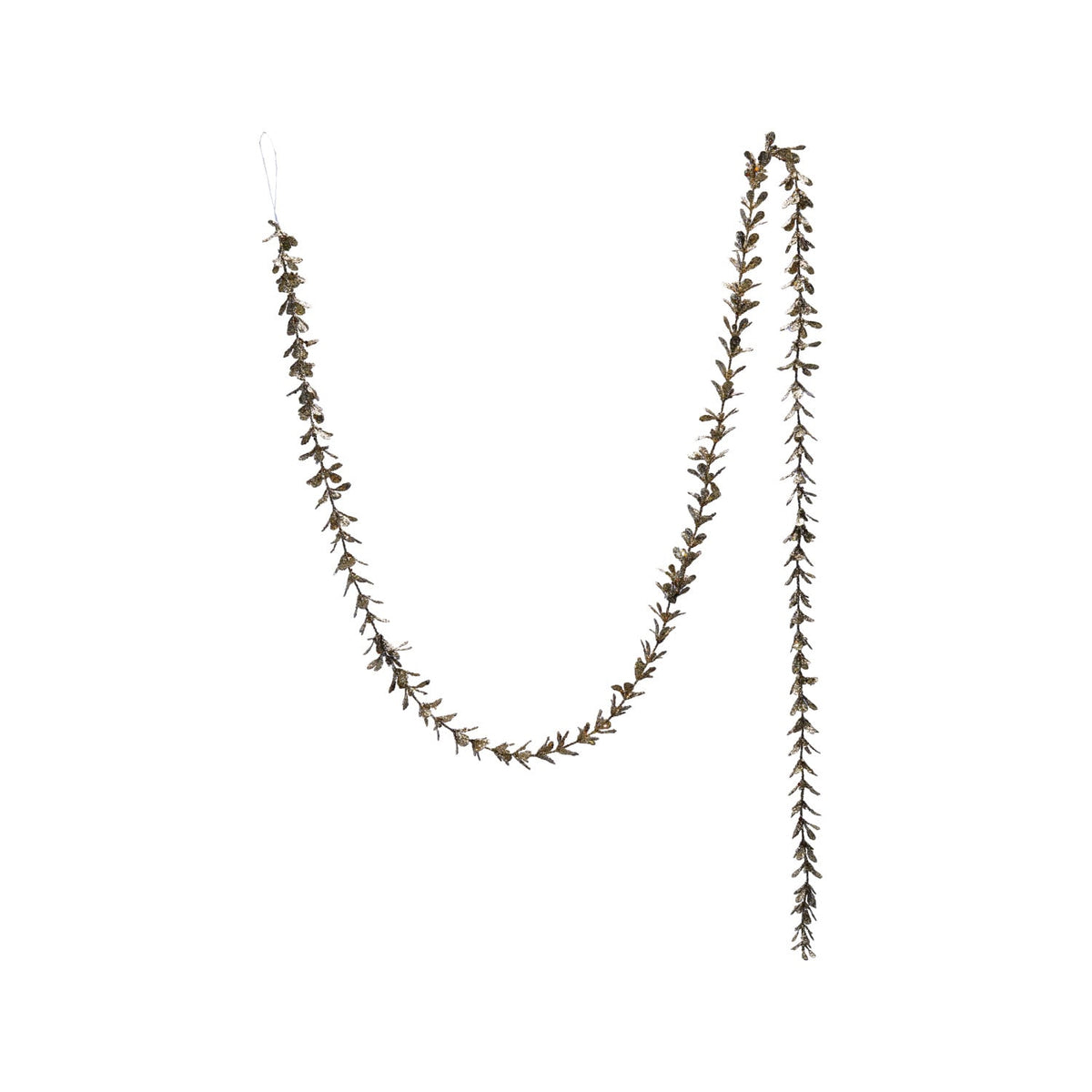 72"L x 1"H Faux Boxwood Garland with Glitter, Champagne Finish