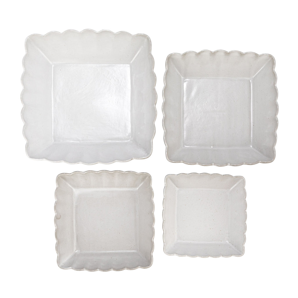 Serving Bowl with Scalloped Edge, Matte White