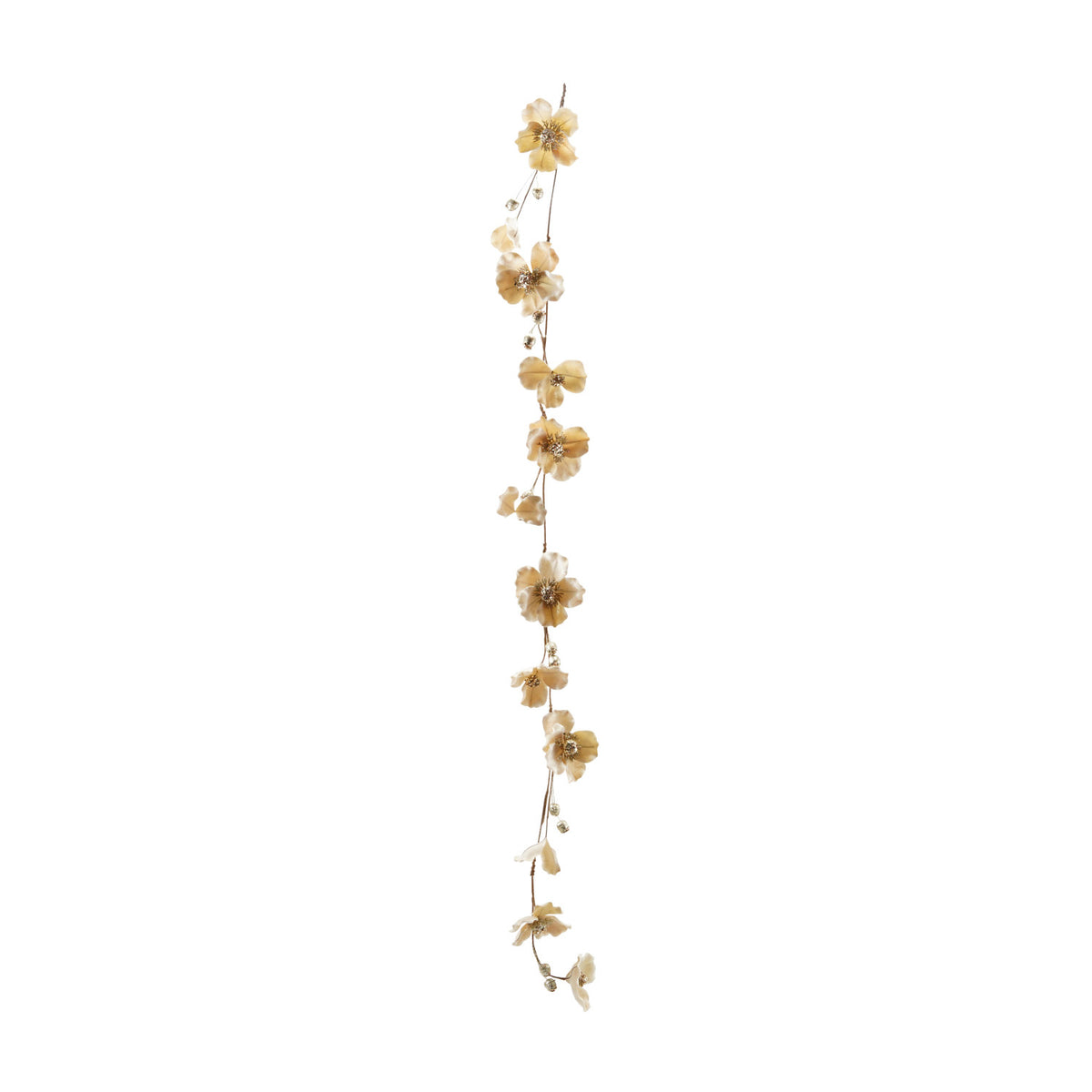 Faux Magnolia Flower Garland with Glitter & Jewels, Blush Color