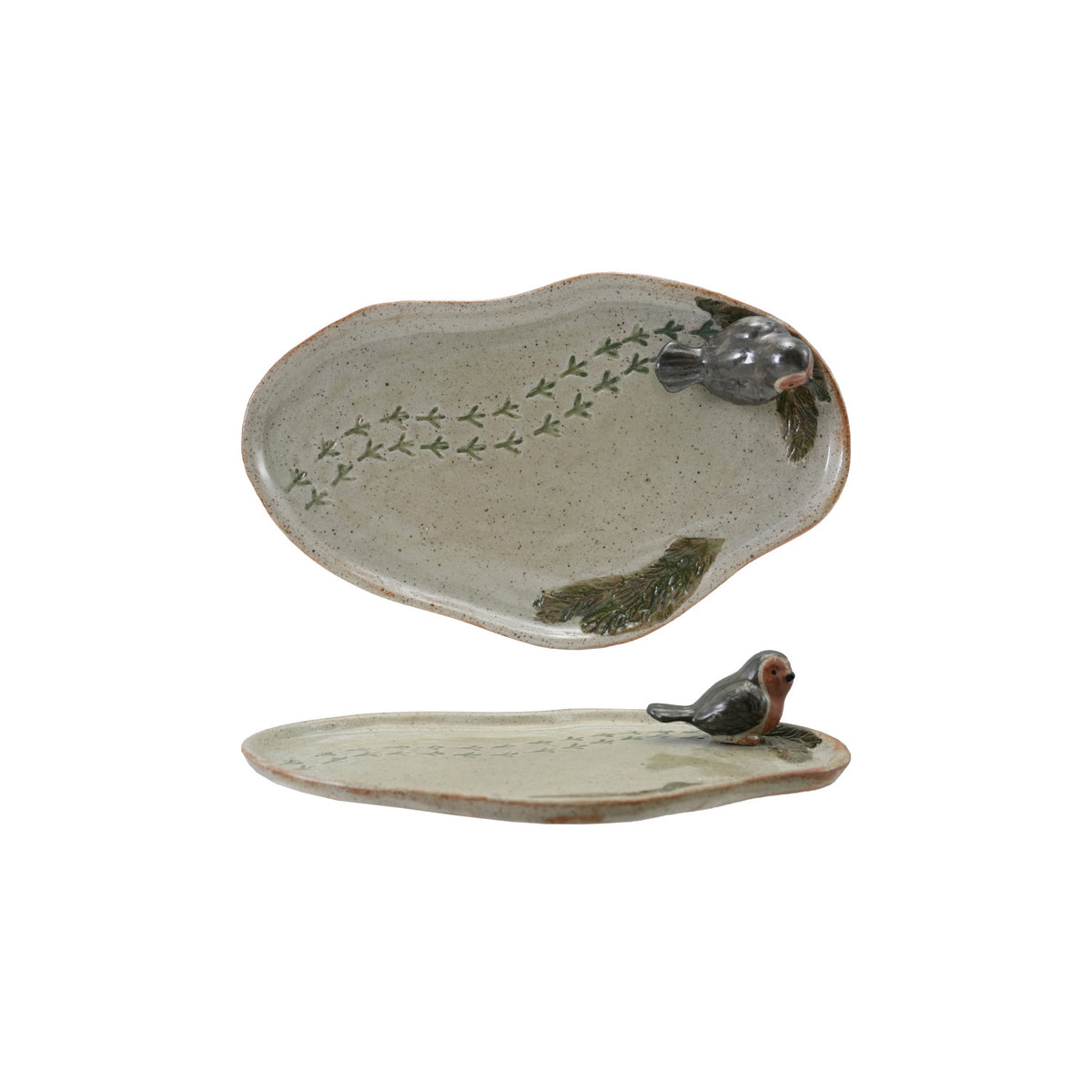 Stoneware Tray with 3D Bird & Bird Tracks (Each One Will Vary)