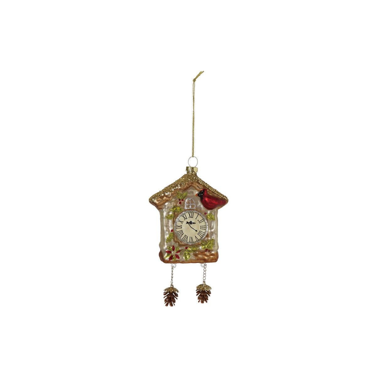 Hand-Painted Mercury Glass Cuckoo Clock Ornament with Glitter