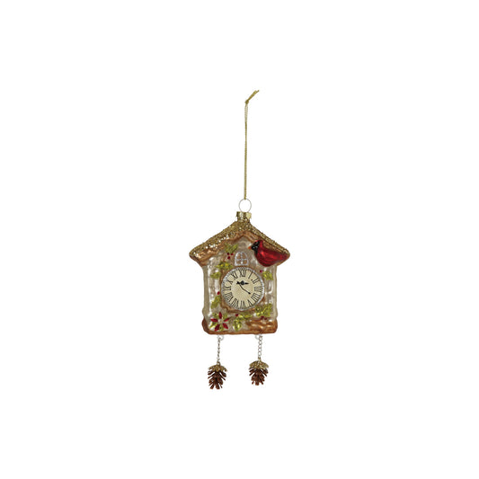 Hand-Painted Mercury Glass Cuckoo Clock Ornament with Glitter